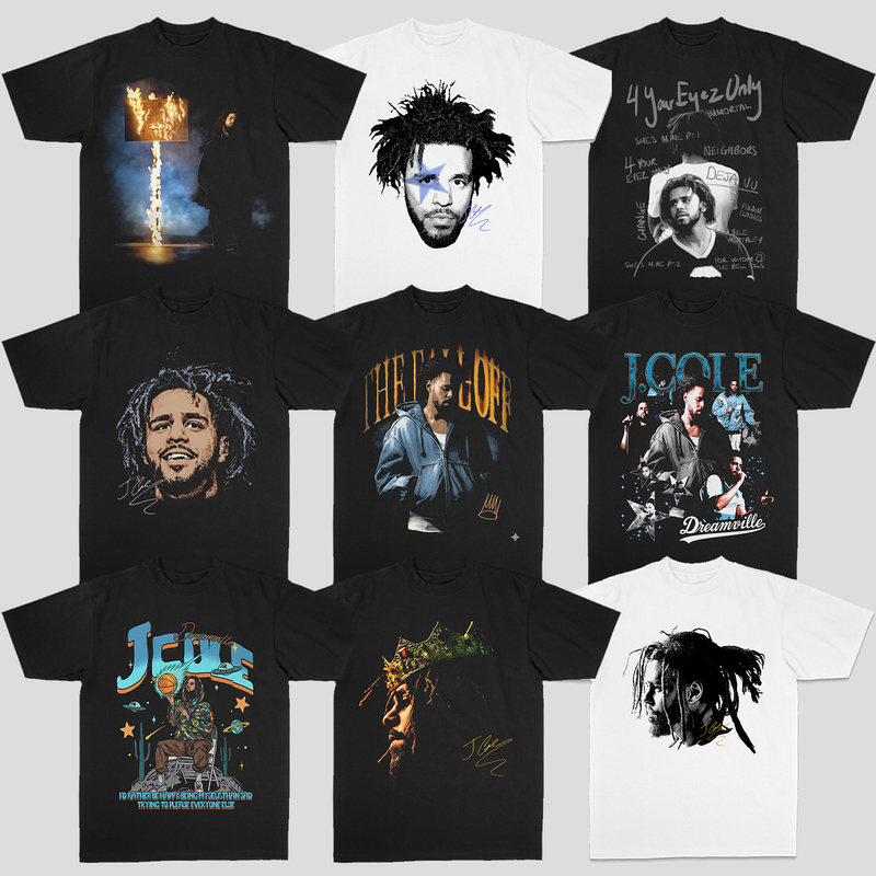 J. Cole's Album the Fall-Of, American Retro Short-Sleeved Vibe Style Digital Direct-Print T-Shirt J. Cole's Album the Fall-Of, American Retro Short-Sleeved Vibe Style Digital Direct-Print T-Shirt