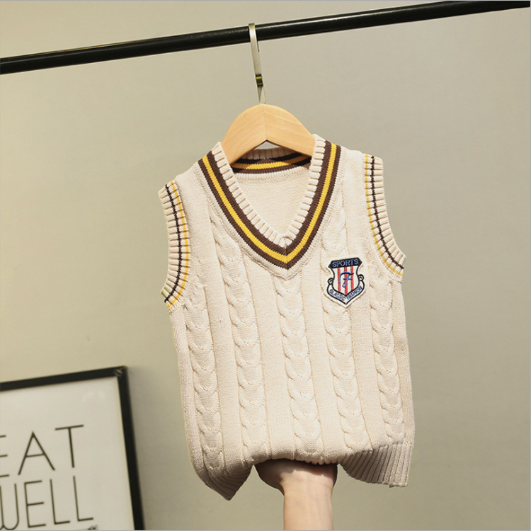 Children's pure cotton vest knitting vest of boy sweater college wind autumn and winter girl baby horse clip thicker shoulder