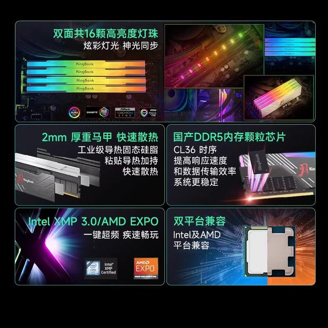 Jinbaida DDR5 memory bar 6000/6400 Silver Jue 16G/32G black and white blade light bar c28 Hynix a desktop