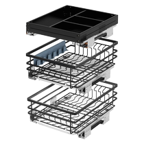 不锈钢小尺寸单门橱柜拉篮厨房抽屉开门式碗碟盘架工具拉蓝阻尼轨