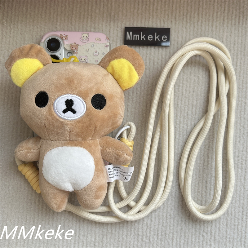Mmkeke Rilakkuma Plush Doll Crossbody Phone Case with Clip Suitable for Apple iPhone with Lanyard