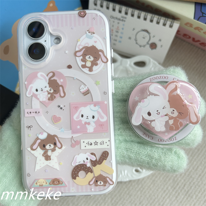 Mmkeke Dreamy ins Windy Pink Little Rabbit Rotating Magnetic Stand Compatible with Iphone16Promax Double-Layer Two-In-One Matte Phone Case Apple 15Pro Protective Case 14Pm Sweet Girl 13