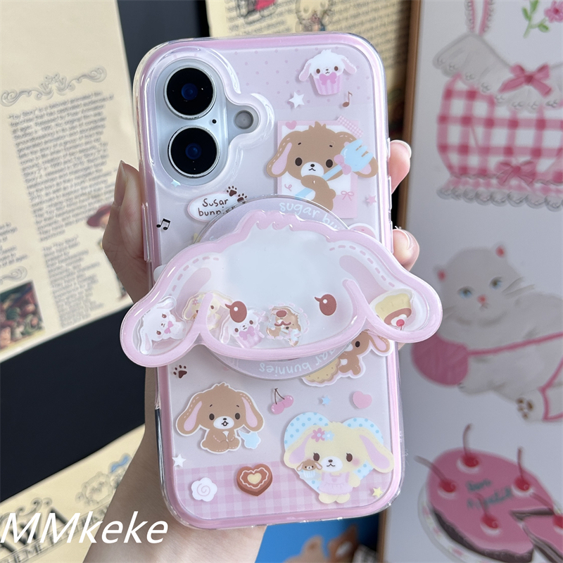 Mmkeke Sweet Girl Japanese-Style Cute Retro Bunny Phone Stand Suitable for Apple 17 Pro Max Two-In-One Double-Layer Magnetic Phone Case iPhone 16 Pro Bonnie Rabbit 14/15 Pro Max