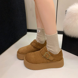 Thick-soled birkenstock shoes for women 2025 winter new style velcro one-leg loafers versatile nubuck leather retro cotton shoes