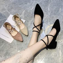 French small high heel single shoes women 2020 Spring Net Red low heel high heels ins fairy strap evening evening gentle shoes