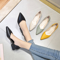 Fashion womens 2021 new single shoes small High follow tide comfortable soft leather professional all black leather shoes womens work shoes