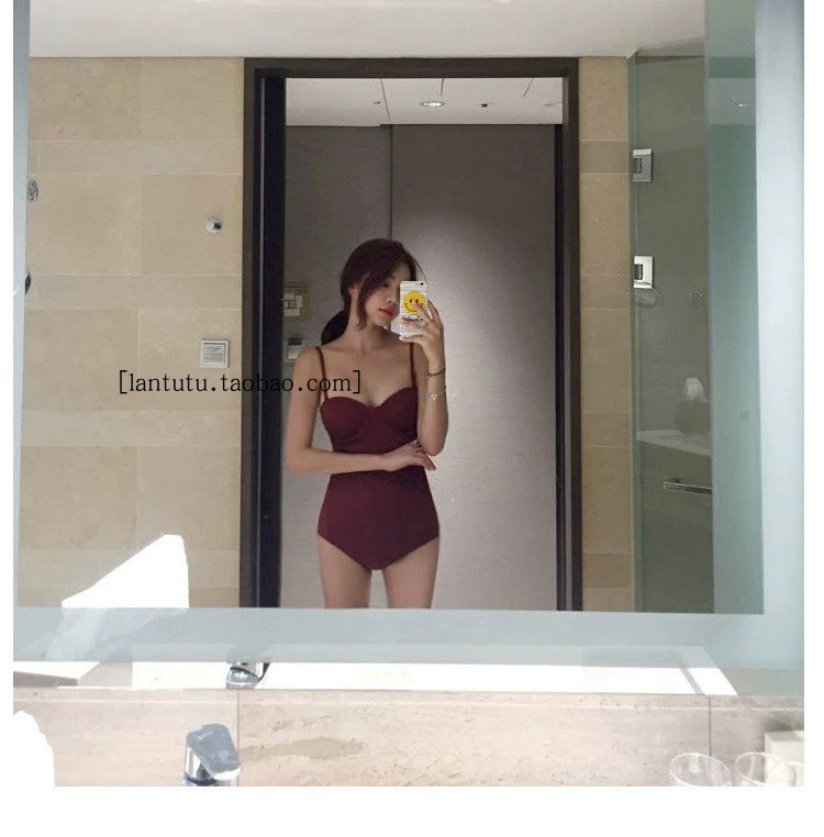 Khoe ngực tập hợp thép hỗ trợ che bụng nhìn bikini mỏng mùa xuân áo tắm phụ nữ một mảnh sling sling hở lưng áo tắm - Bộ đồ bơi One Piece
