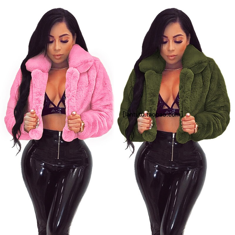 Fashionable Long-Sleeved Autumn and Winter Loose Artificial Small Lapel Fur Cardigan Short Jacket with Plush Jacket Multi-Color Selection