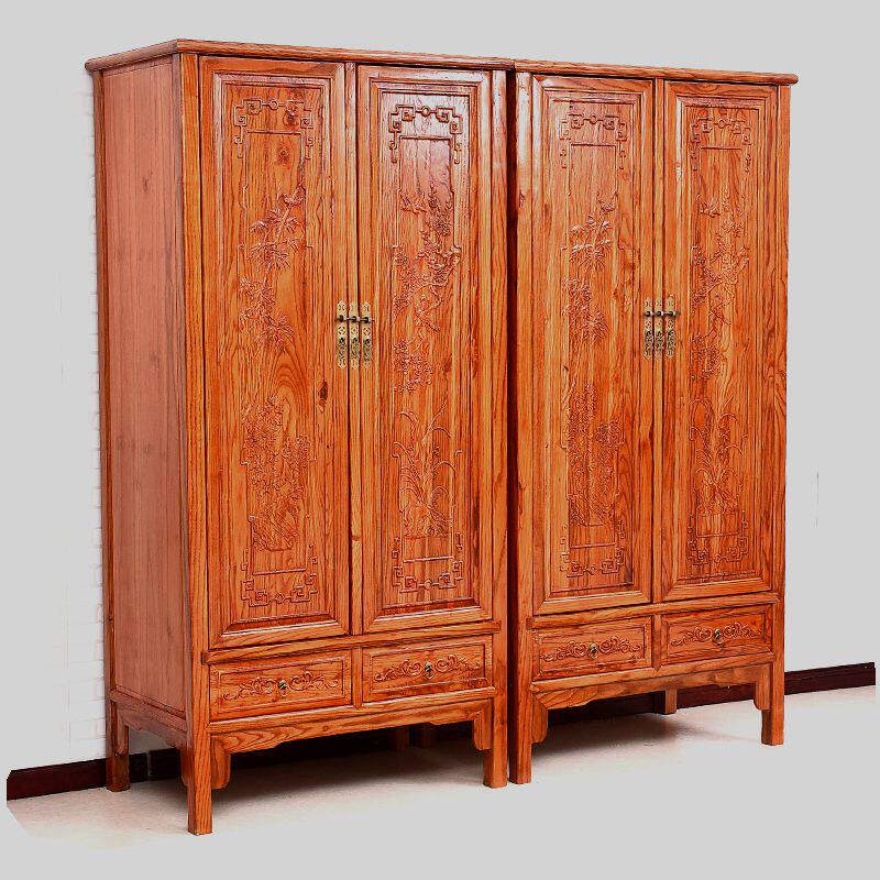 Chinese red flower pear chicken wings sour color Ming classical home elm solid wood melan bamboo chamomile landscape great clothes cabinet top box cabinet