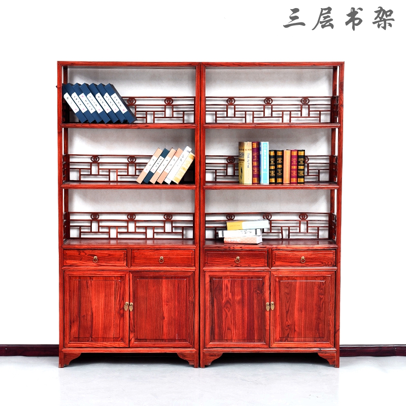 Bogu Red Pear Color Elm Elm Mid Type Solid Wood 64 Multilayer Bookcase Bookshelf Tea Shelf Teapot Ancient Play Antique Furniture-Taobao