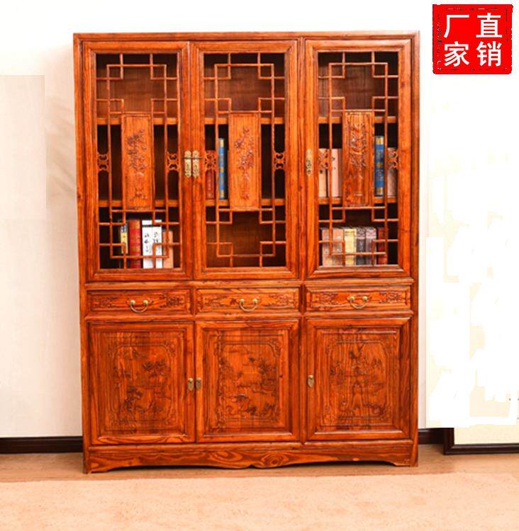 Chinese Ming and Qing Dynasty Antique Log Red Yellow Flowers Pear Chicken Wings Purple Sandalwood 1 5 m Three Doors Bookcase Bookcase Closet-Taobao