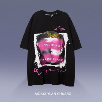 MOAXJ original Tide brand European and American graffiti short sleeve T-shirt couple fried street loose national tide short sleeve lazy wind men and women