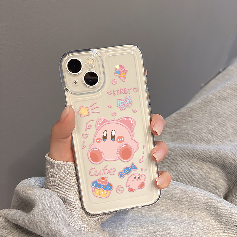 Suitable for Iphone13 Mobile Phone Case 15 Apple 14Pro Kirby 12Mini Female 11Promax Soft Silicone Transparent XS Protective Case New 17 Anti-Fall Cartoon 16 Full Cover 8Plus Pink