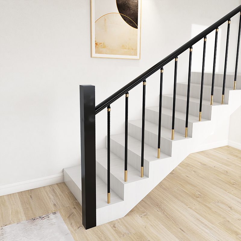 Windows Light Luxury Staircase Solid Wood Armrest Fence Europe Simple Modern Aluminum Magnesium Light Pillar Red Range Indoor