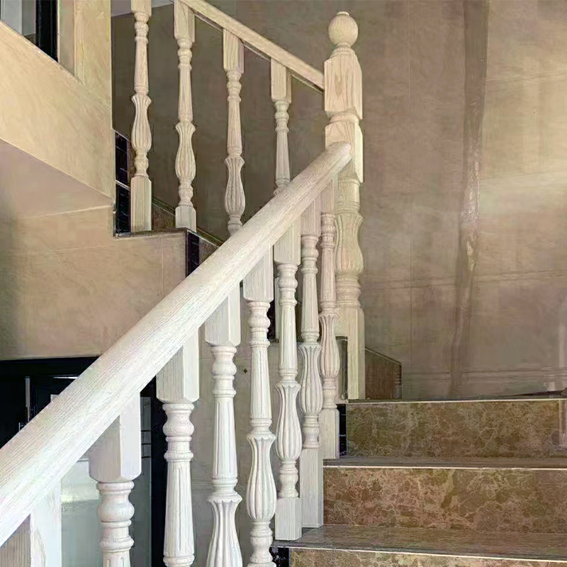 American red oak handrail stair column open paint white rubbing gold solid wood balcony bay window guardrail attic home