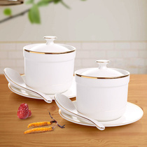 Two sets of hotel ceramic mini birds nest stew cup water water Cup inner bowl with lid stew pot bone china dessert Cup