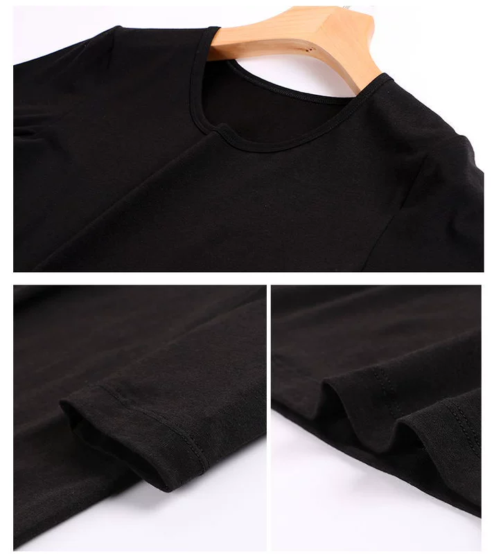 Quần áo cotton mùa thu nữ siêu mỏng đồ lót nhiệt chạm đáy áo sơ mi nữ màu đen Học sinh đồ lót mỏng Áo len cotton áo giữ nhiệt giá rẻ