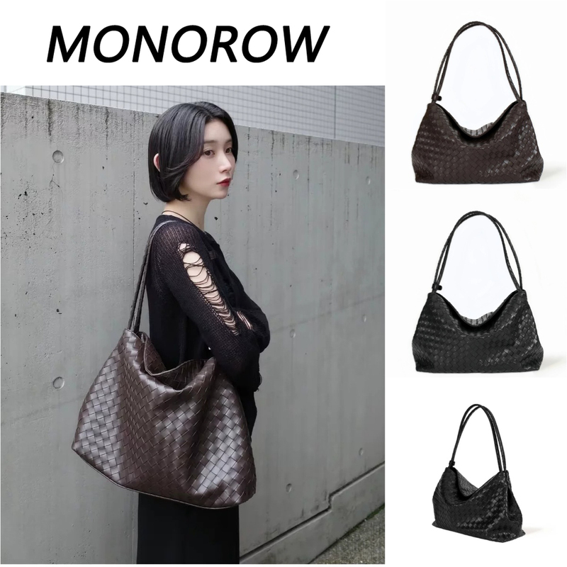 In Stock】Authentic Korean Monorow Woven Texture Large Capacity Handbag Black Commuter Tote Bag for Women