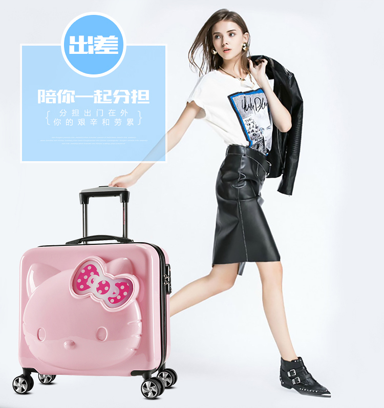 3D Chính hãng Hello Kitty Hành lý Bánh xe phổ thông Trẻ em Xe đẩy 18 inch Vali Hello Kitty - Va li vali kéo vải
