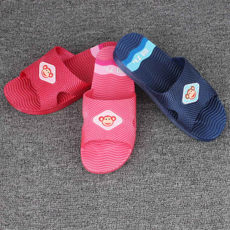 Flat-Soled Dark Blue Monkey Pull-Back Slippers, New Summer Style for Couples, Wear-Resistant, Beach Shoes, Home Non-Slip, Versatile Cartoon Design