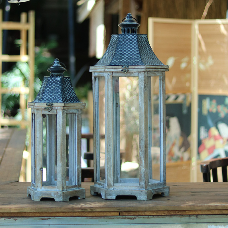 Nordic candlestick ornaments Christmas windbreak romantic wooden glass candlelight dinner props retro wish candlestick