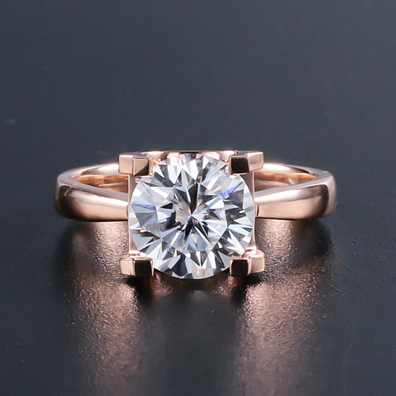 Pure 18K rose gold D - colored Mosanite classic bull platinum ring girl one carat diamond ring is simple and delicate customization