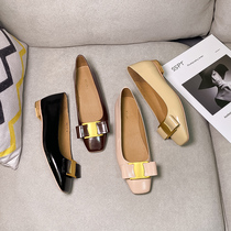 Craftsman custom soft leather bow shoes womens leather flat bottom square head retro wild fairy shallow mouth grandma shoes