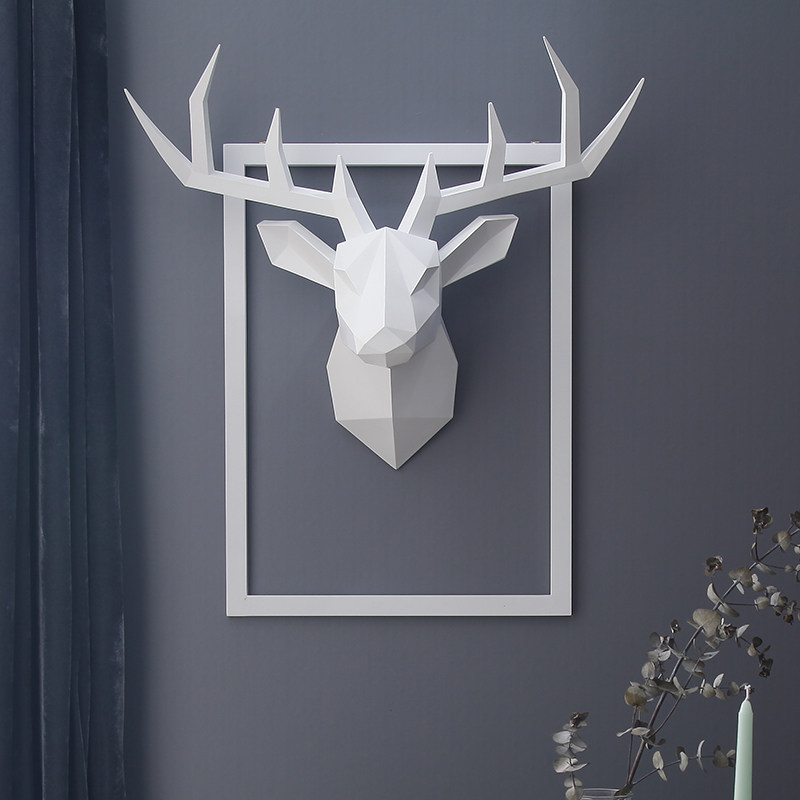 Nordic ins geometric deer head wall hanging wall decoration Zhao Cai living room sofa wall decoration creative entrance animal pendant
