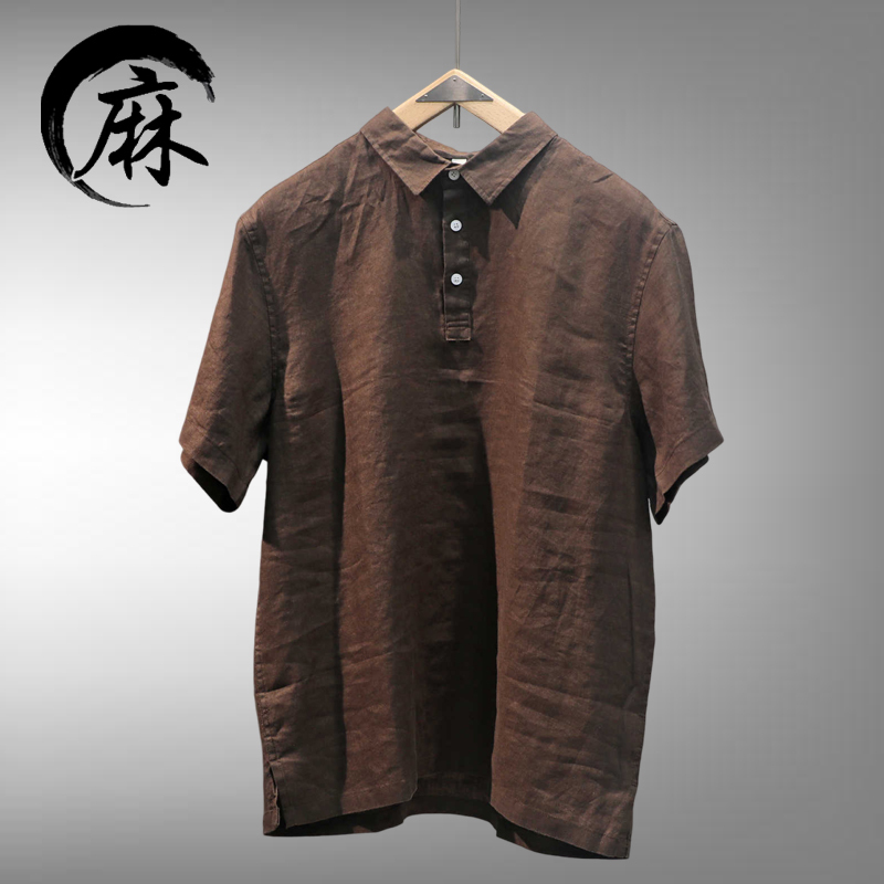 100% Linen Summer Lapel T-Shirt Short-Sleeve Polo Shirt Men's Old Money Style Shirt Loose Solid Color Breathable Half-Sleeve Shirt