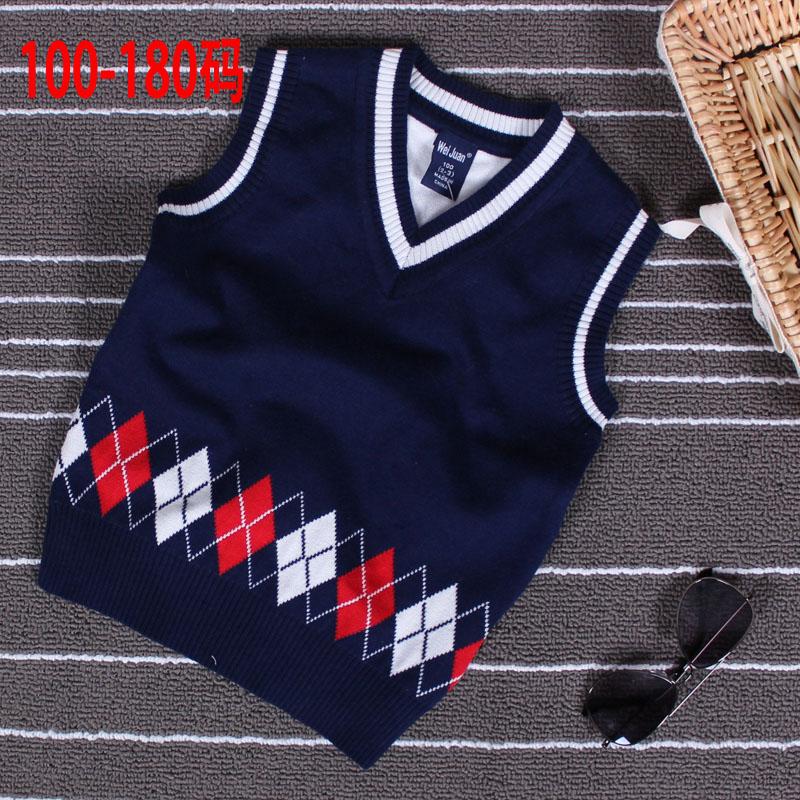 Boys sweater vest 2021 Spring and Autumn baby 1 children cotton double layer 2 Knitwear V-neck vest 3-5 years old 6