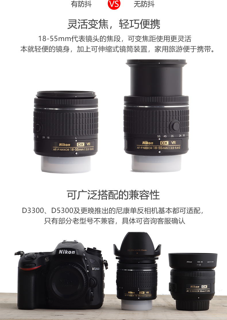 Ống kính Nikon 18-55VR SLR AF-P DX NIKKOR 18-55mm f 3.5-5.6G VR chống rung zoom