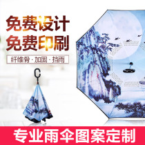 Reverse umbrella Custom long handle Hold-Free On-board Umbrella Straight Pole Print Logo pattern Advertising umbrella manufacturer Direct order to do