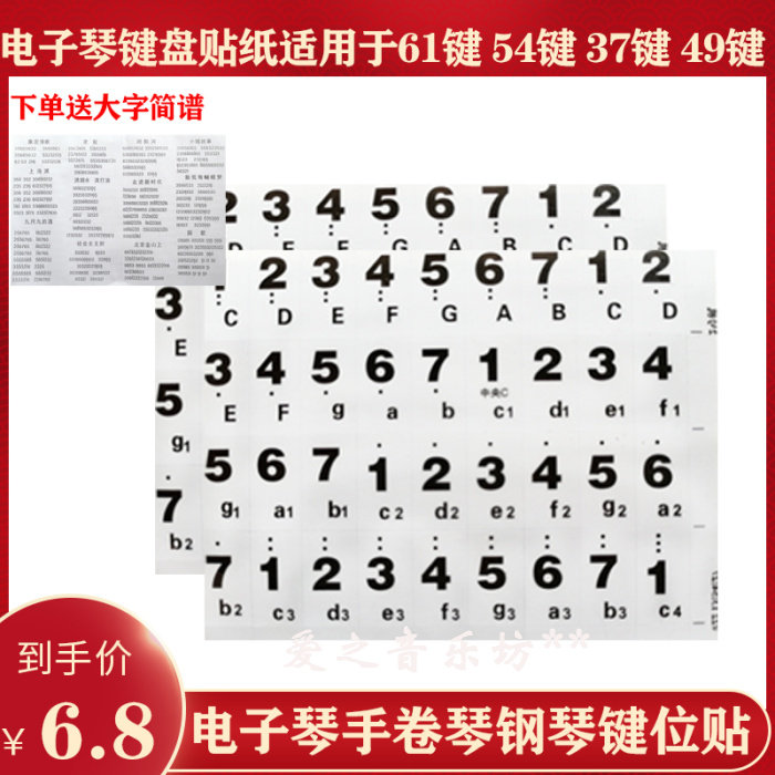 Piano keyboard sticker 61 key electronic keyboard sticker 54 keys 49 keys 37 keys suitable for hand-rolled piano transparent key stickers