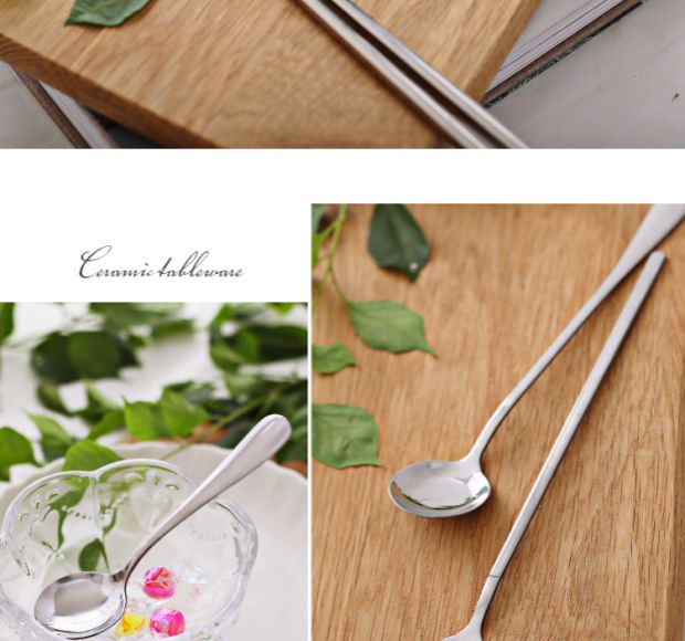 Thép không gỉ Hàn Quốc muỗng kem muỗng cà phê muỗng dài tay cầm muỗng inox khuấy thìa muỗng trà sữa muỗng kem muỗng - Cà phê cốc uống cafe giữ nhiệt