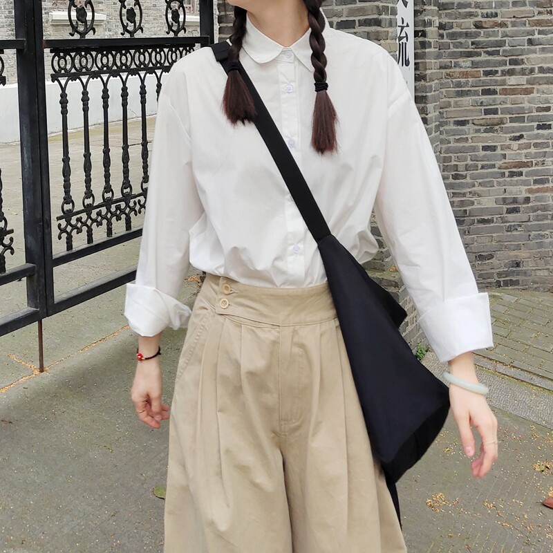 Special price clearance non-refundable non-refundable new loose all-match basic college multi-color long-sleeved white shirt women