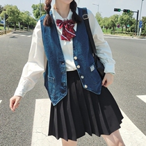 Branch buds 2022 homemade denim vest cowgirl blue autumn and winter new all-match student Japanese vest vest