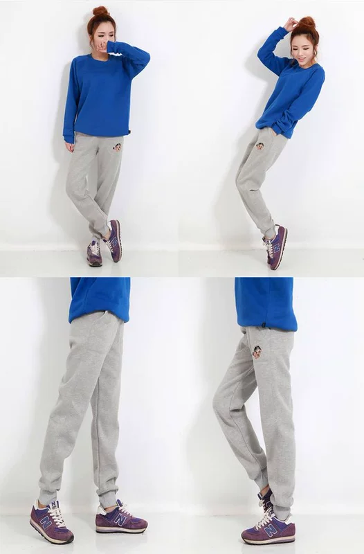 Mùa thu mỏng thêu mùa đông dày cộng với nhung cừu cashmere cộng với nhung ấm áp quần rộng giản dị quần cotton nữ kích thước lớn