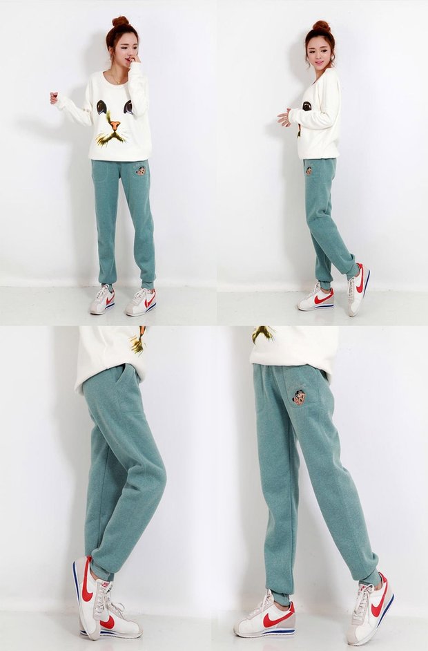 Mùa thu mỏng thêu mùa đông dày cộng với nhung cừu cashmere cộng với nhung ấm áp quần rộng giản dị quần cotton nữ kích thước lớn áo khoác len cardigan nữ