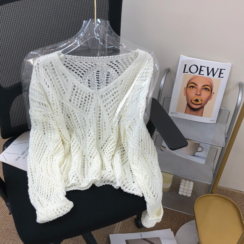 European-Style Design Slimming Hollow-Out Knit Sweater for Women 2026 Spring and Autumn Versatile Lazy Style Loose Sun-Protective Cover-Up Top