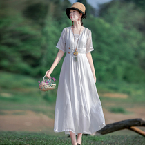 (Second piece 1 yuan) Ying Rui original ethnic style pure Ramie dress female high-end summer fairy long skirt