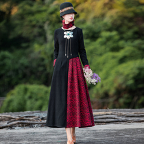 Ying as a national style cotton linen jacquard dress women 2020 autumn and winter New retro long skirt temperament base skirt