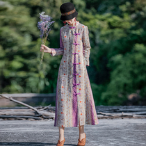 Ying as a national style pure linen dress female 2020 autumn and winter Chinese style buckle long skirt temperament base skirt