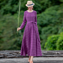 Ying as the original National style cotton linen dress women 2020 Autumn and Winter new literary retro dress winter base skirt