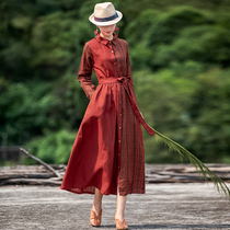 Ying as a national style pure linen dress female 2020 autumn and winter coat long skirt literary vintage winter