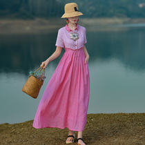 (To buy 219) Ying Rui original ethnic style Ramie dress female summer thin temperament long skirt Literary style