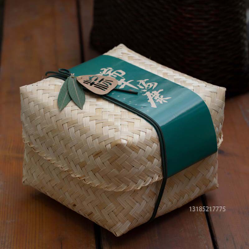 Original eco-handmade bamboo woven bamboo basket Bamboo Basket Bamboo Basket Tea Box Salted Egg zongzi Outer packaging DIY Dragon Boat Festival Courtesy Kit