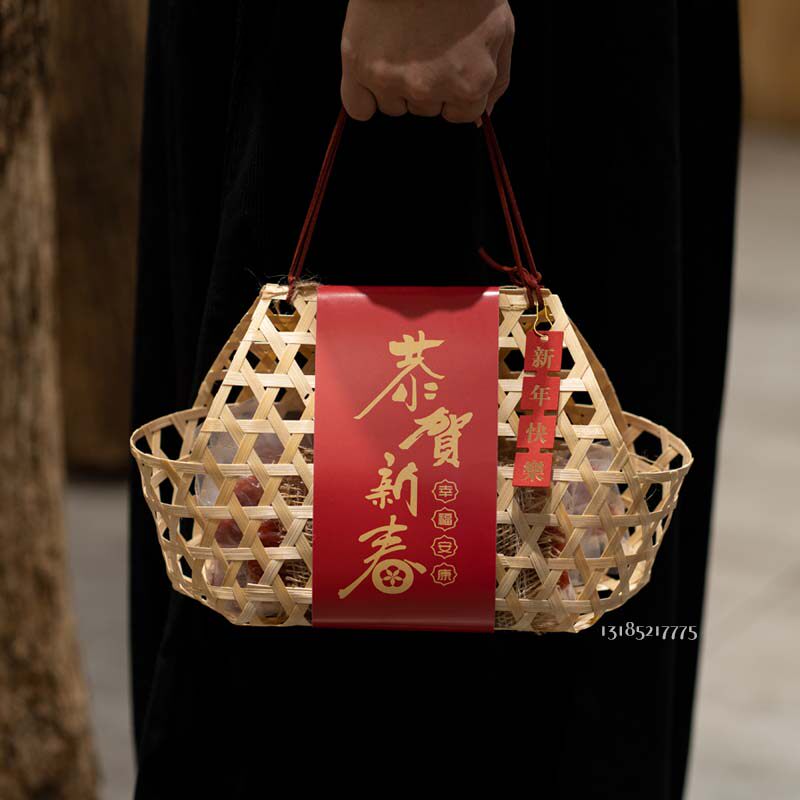 Pure hand-woven bamboo basket sausage basket handmade DIY characteristic Japanese packaging New Year's goods creative gift box