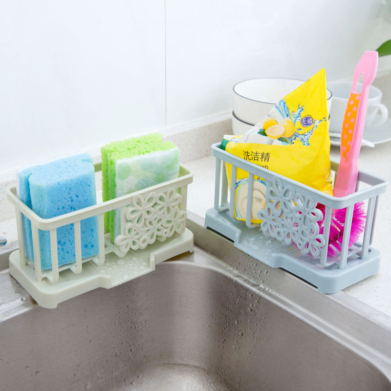 Kitchen Sink Plastic Drain Basket Basin Rack Faucet Sponge Drain