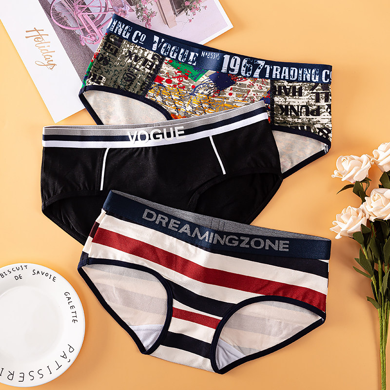 Lady Briefs Female Pure Cotton Modale Creative Tide Cards Antibacterial Breathable Full Cotton Crotch Mid Waist Wide Side Lifting Hip Triangle Pants