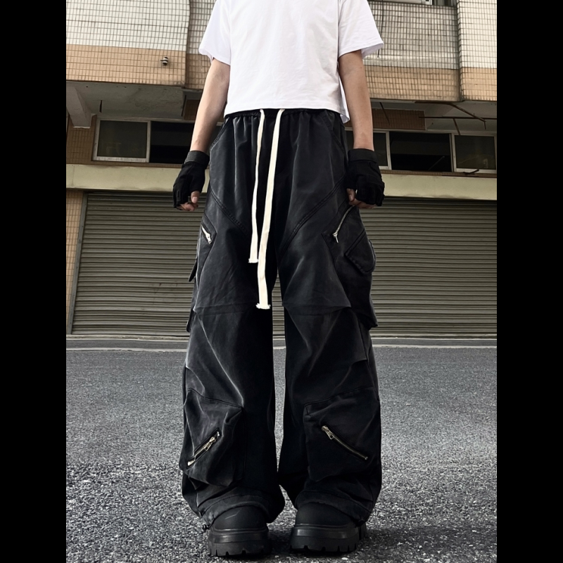 American High Street Style Large Pocket Heavyweight Oversized Drapey Loose Wide-Leg Street Dance Cargo Pants for Men Hip Hop Deconstructed